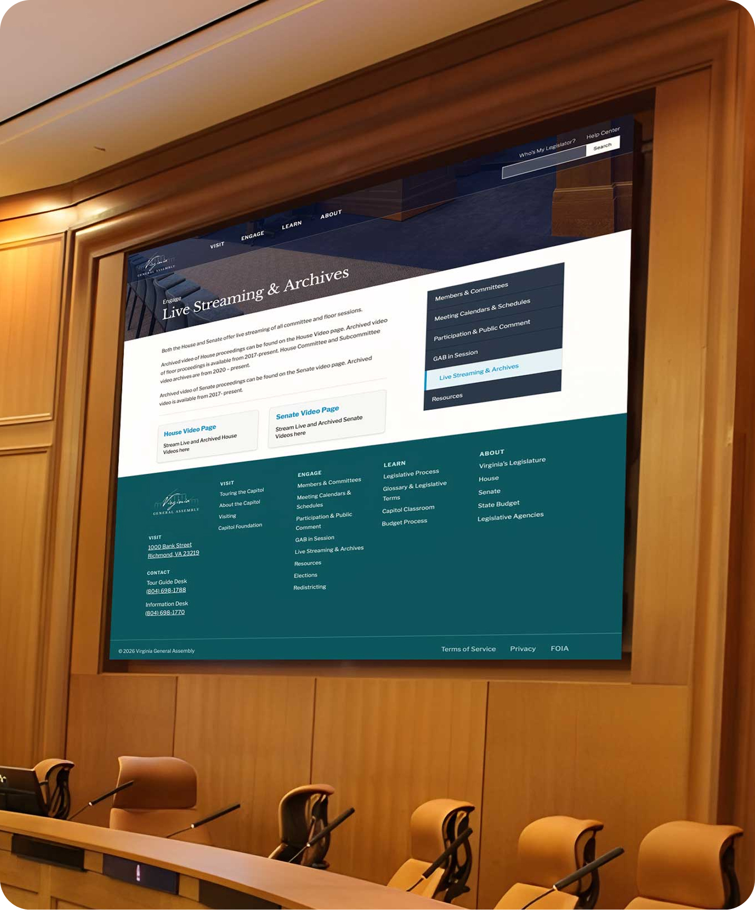 Screenshot of Virginia General Assembly website as seen on desktop.